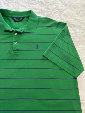 VTG 90s Polo Golf Ralph Lauren Mens XL Green Stripe Pique Cotton Boxy Fit Preppy